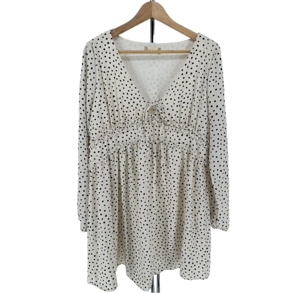 Altar’d State White Black Polka Dot Mini Dress size Large NWT Long Sleeves